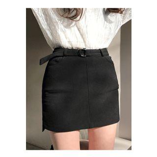 Flat-front Pencil Skirt With Belt