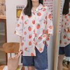 3/4-sleeve Fruit Print Shirt Strawberry - White - One Size