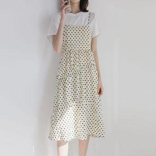 Dotted Spaghetti-strap Tiered Midi A-line Dress As Shown In Figure - One Size