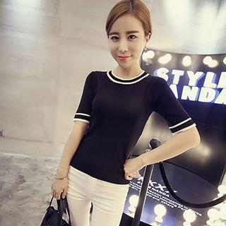 Short-sleeve Contrast Trim Knit Top