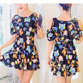 Set: Owl Print Bikini + Cover-up Dress