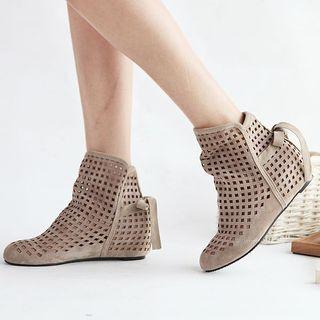 Perforated Hidden Wedge Ribbon-accent Boots