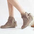 Perforated Hidden Wedge Ribbon-accent Boots
