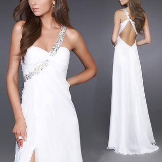 Sequined Shirred Evening Gown / Prom Dress