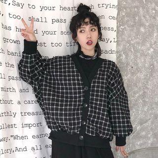 Plaid Cardigan Plaid - Black - One Size