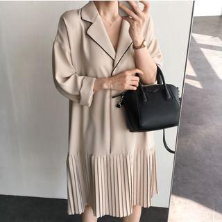 Long-sleeve Pleated Dress Almond - One Size