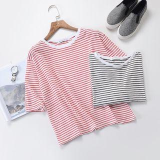 Pinstriped Elbow Sleeve T-shirt