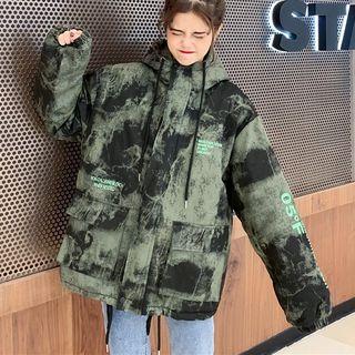 Tie-dye Hooded Zip Cargo Jacket