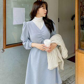 V-neck Ruched Flared Dress