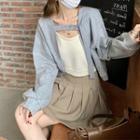 Knit Camisole Top / Open-front Jacket / Pleated Mini A-line Skirt