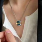 Faux Crystal Pendant Sterling Silver Necklace Xl1454 - 1pc - Silver & Blue - One Size