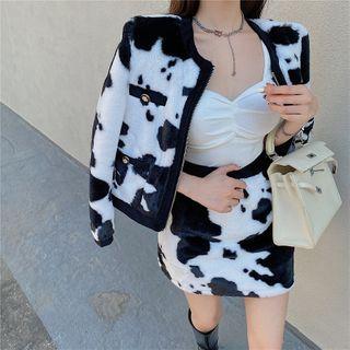 Cow Print Cardigan / Mini Skirt