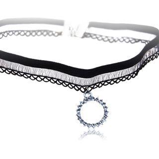 Rhinestone Lace Choker X267 - Black - One Size