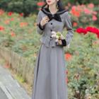 Set: Sailor Collar Peplum Jacket + A-line Midi Skirt