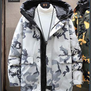 Hooded Padded Camo Print Zip Jacket