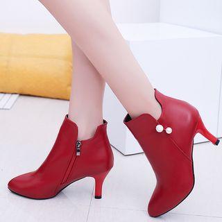 Faux-leather Rhinestone Ankle Boots
