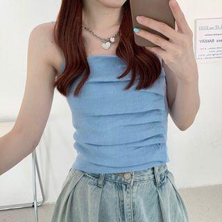 Plain Asymmetric Shirred Knit Camisole Top