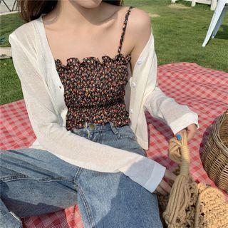 Floral Print Cropped Camisole Top / Cardigan