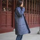 Stand Collar Denim Padded Coat Denim Blue - One Size
