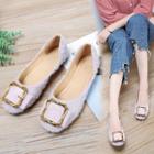 Square Toe Square Buckled Flats