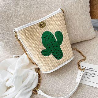 Chain Strap Crossbody Staw Bucket Bag
