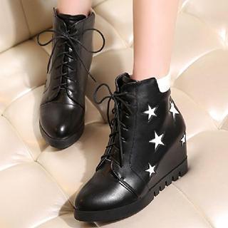 Faux Leather Hidden Wedge Ankle Boots