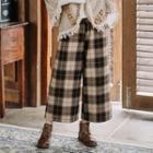 Plaid Crop Wide Leg Pants Coffee - One Size