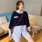 Striped Shirt / 3/4-sleeve Cropped Sweatshirt