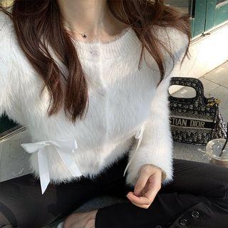 Bow Accent Furry Cardigan