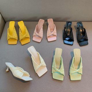 Kitten-heel Square Toe Twisted Sandals