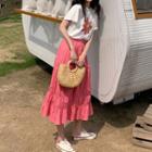 Flower Print Short-sleeve T-shirt / Midi A-line Skirt