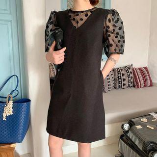 Short-sleeve Dotted Mesh Top Dots - One Size