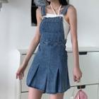 Denim Back Strap Accordion Pleat Skirt