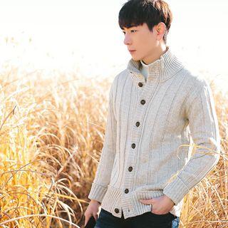 High-neck Rib-knit Cardigan