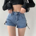 Stretched Lace Up-side Denim Hot Shorts