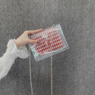 Set: Chain Strap Pvc Crossbody Bag + Checker Pouch