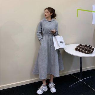 Midi A-line Hoodie Dress Gray - One Size