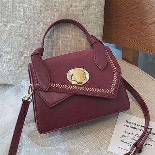 Faux Leather Irregular Embroidered Crossbody Bag