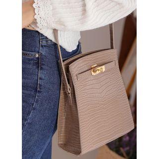 Croc-grain Trapezoid Tote Bag