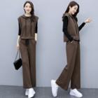 Set: Long-sleeve T-shirt + Hooded Vest + Wide Leg Pants