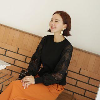 Laced Bishop-sleeve Knit Top