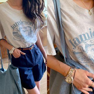 Letter Graphic Print Boxy T-shirt Melange White - One Size