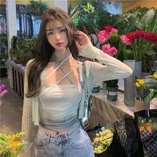 Tie-strap Cropped Camisole Top / Cardigan