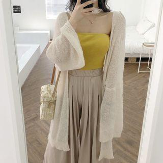 Open Front Long Cardigan / Tube Top / Midi Culottes