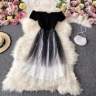 Off-shoulder Star Sequin Mesh Panel Dress