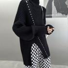 Turtleneck Slit Sweater Black - One Size