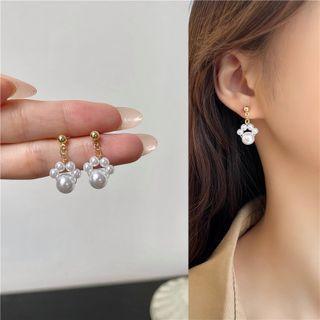 Cat Paw Faux Pearl Alloy Dangle Earring
