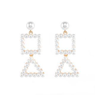 Geometric Faux Pearl Dangle Earring 1 Pair - B0149 - Gold - One Size