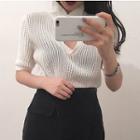 Split-neck Short-sleeve Knit Top