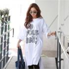 Dip-back Lettering Long T-shirt Dress